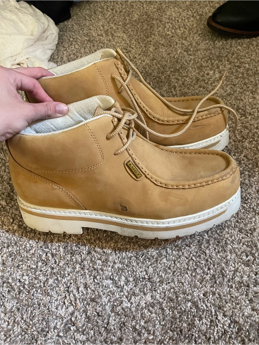 NY LUGZco Men's Strutt LX boots in Golden Wheat/White #utility #workstyle